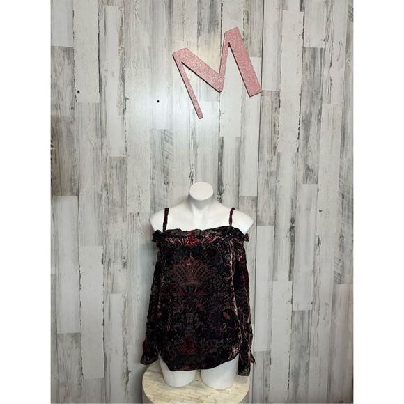 Ecru Velvet Boho Tank Top Medium – Floral Burnout Camisole Goth Romantic Peasant - Picture 1 of 9